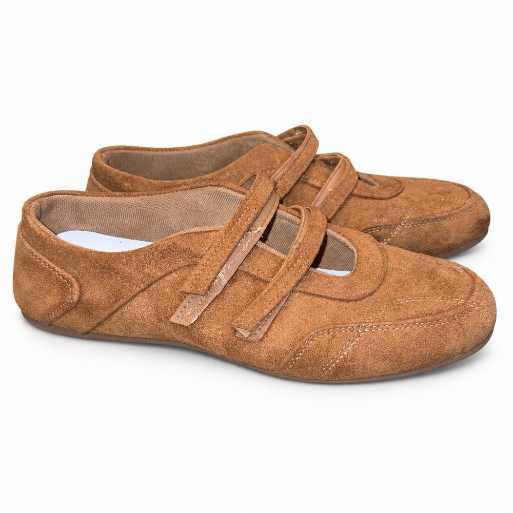 Brown Faux Suede Ballet Sneakers Bohemian Casual Shoes Women's Size 10